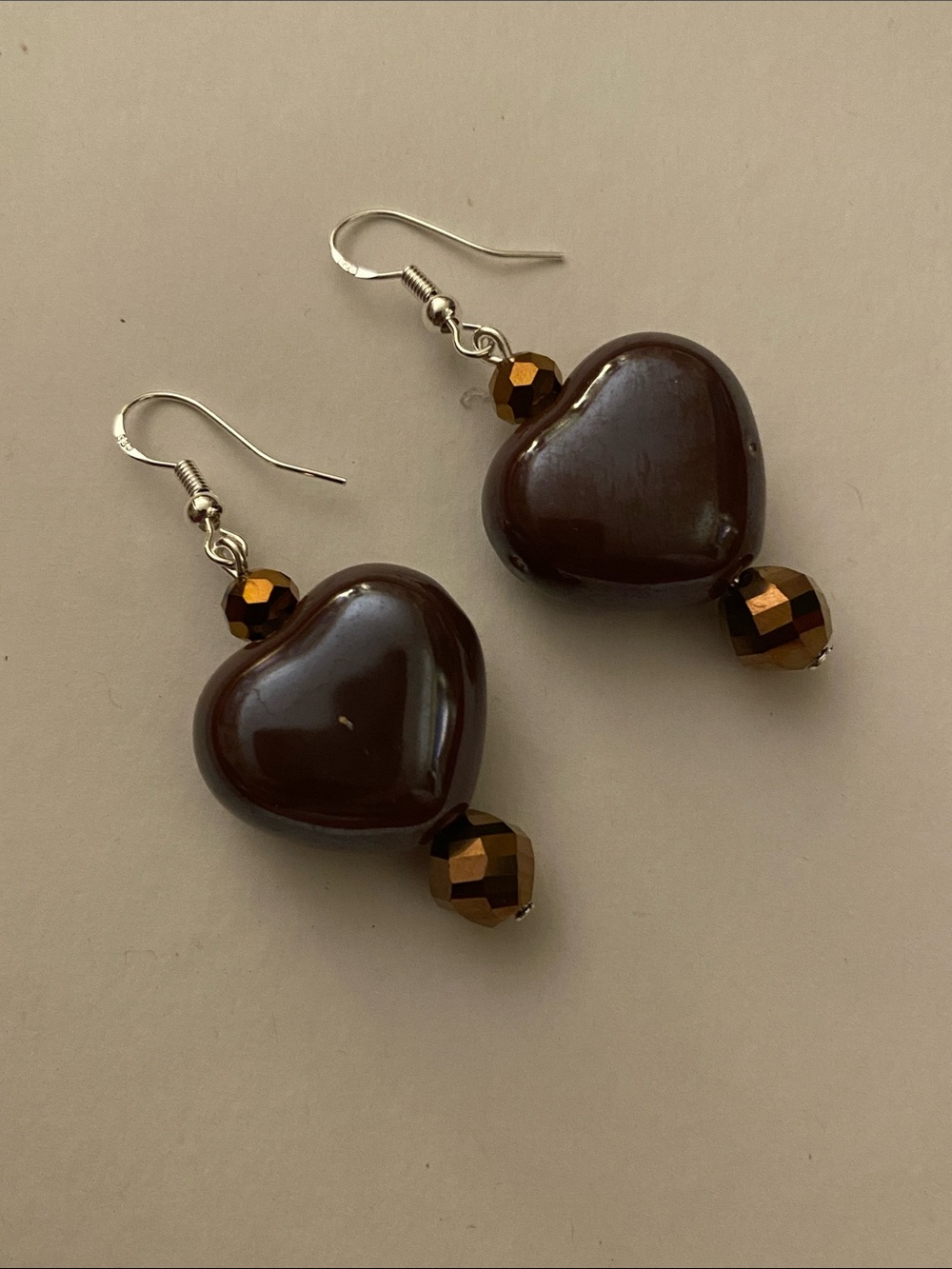 Good Vibes Only Heart Drop Brown Glass Bead Earrings!